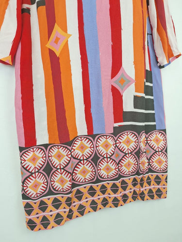 Second-Hand - Foil Vibrant Abstract Print Shift Mini Dress Size 10 - SwapUp