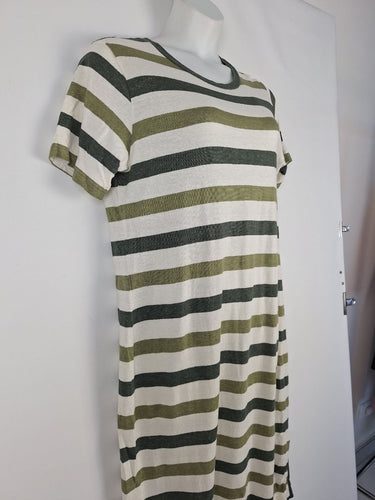 Second-Hand - Country Road Cream Soft Jersey Striped Crew Midi Dress Size L - SwapUp