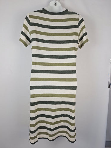Second-Hand - Country Road Cream Soft Jersey Striped Crew Midi Dress Size L - SwapUp