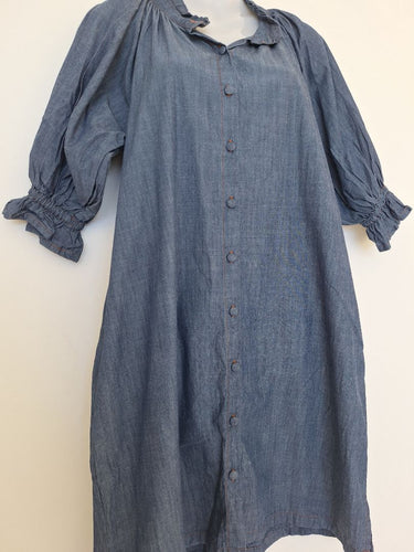 Second-Hand - Donttellmyhusband Dark Wash Chambray Puff Sleeve Dress Size S - SwapUp