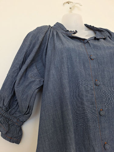 Second-Hand - Donttellmyhusband Dark Wash Chambray Puff Sleeve Dress Size S - SwapUp
