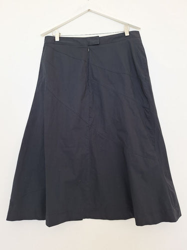 Second-Hand - Sportscraft Navy Diagonal Panel Split Midi Skirt Size 12 - SwapUp