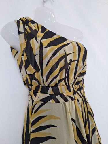 Second-Hand - White Suede One Shoulder Tropical Maxi Dress Size 6 - SwapUp