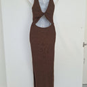 Second-Hand - Bec & Bridge Chocolate Ribbed Back Tie Maxi Dress Size 14 - SwapUp