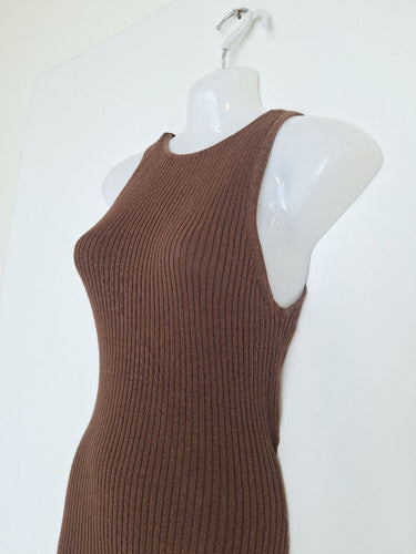 Second-Hand - Bec & Bridge Chocolate Ribbed Back Tie Maxi Dress Size 14 - SwapUp
