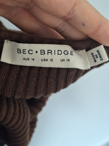 Second-Hand - Bec & Bridge Chocolate Ribbed Back Tie Maxi Dress Size 14 - SwapUp
