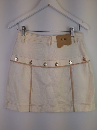 Second-Hand - Acler Cream Gold Button Mini Skirt Size 10 - SwapUp