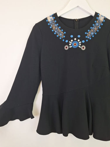 Second-Hand - Assorted Brands Peplum Embroidered Ruffle Blouse Size 10 - SwapUp