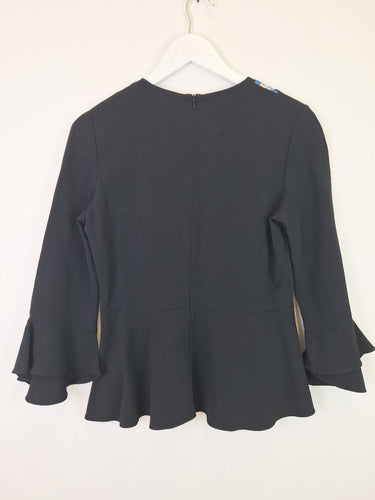 Second-Hand - Assorted Brands Peplum Embroidered Ruffle Blouse Size 10 - SwapUp