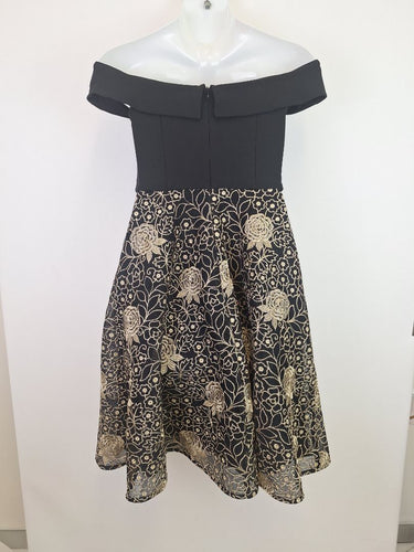 Second-Hand - Review Golden Floral Off Shoulder Midi Dress Size 12 - SwapUp