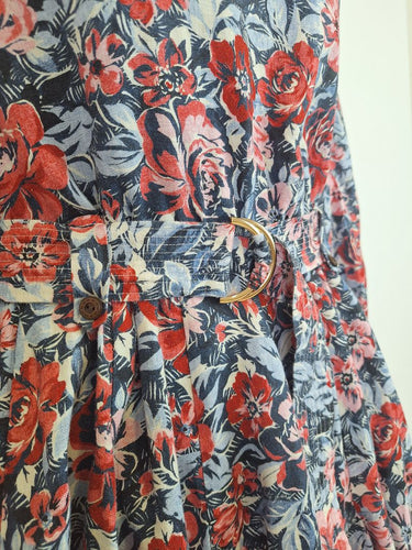 Second-Hand - Kate Ford Painted Floral Linen Long Sleeve Belted Mini Dress Size 12 - SwapUp