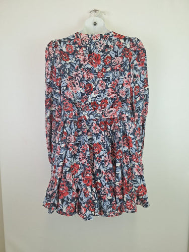 Second-Hand - Kate Ford Painted Floral Linen Long Sleeve Belted Mini Dress Size 12 - SwapUp