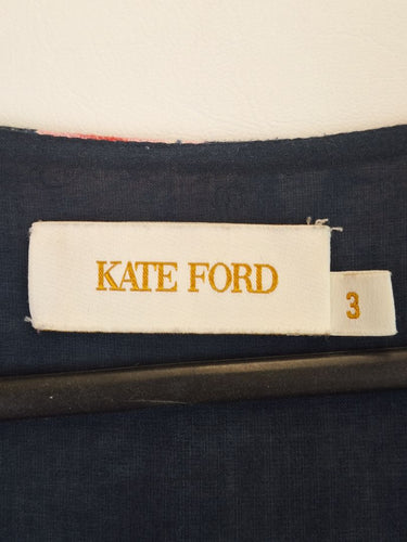 Second-Hand - Kate Ford Painted Floral Linen Long Sleeve Belted Mini Dress Size 12 - SwapUp