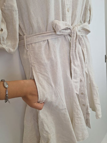 Second-Hand - Witchery Essential Chalk White Linen Godet Skirt Dress Size 12 - SwapUp