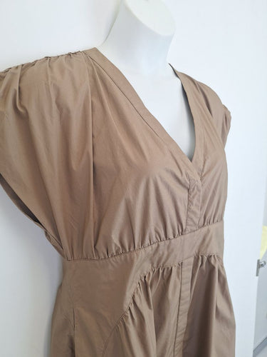 Second-Hand - Country Road Breezy Taupe Capped Sleeve Midi Dress Size 16 - SwapUp