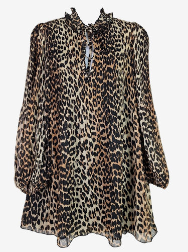 Ganni Cheetah Micro Pleat Mini Dress Size 8