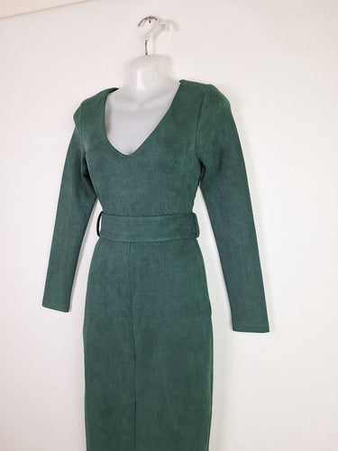 Second-Hand - Atmos & Here Elegant Faux Suede Belted Midi Dress Size 6 - SwapUp