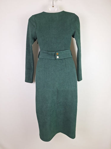 Second-Hand - Atmos & Here Elegant Faux Suede Belted Midi Dress Size 6 - SwapUp