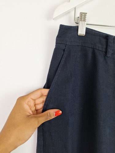Second-Hand - Witchery Navy Linen Straight Leg Pants Size 12 - SwapUp