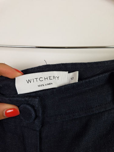 Second-Hand - Witchery Navy Linen Straight Leg Pants Size 12 - SwapUp