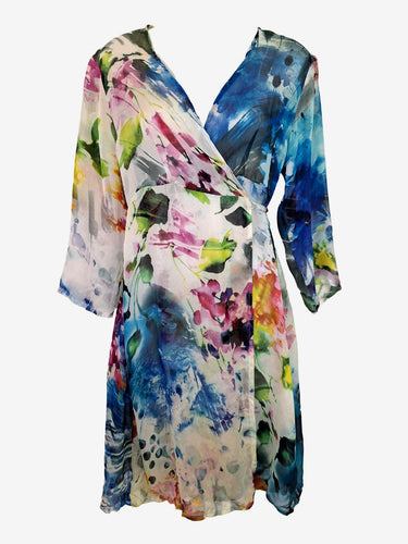 Jiva Watercolour Silk Wrap Dress Size M