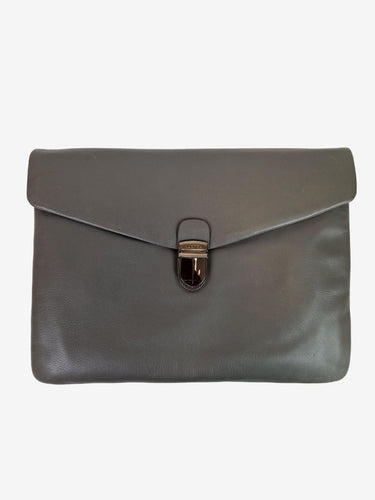 Oroton Grey Leather Folio Bag