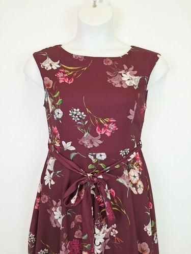 Second-Hand - Wallis Plum Flower Waist Tie Dress Size 12 - SwapUp