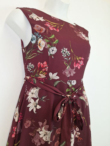 Second-Hand - Wallis Plum Flower Waist Tie Dress Size 12 - SwapUp