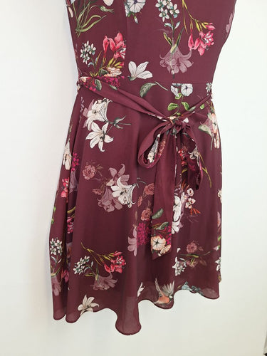 Second-Hand - Wallis Plum Flower Waist Tie Dress Size 12 - SwapUp
