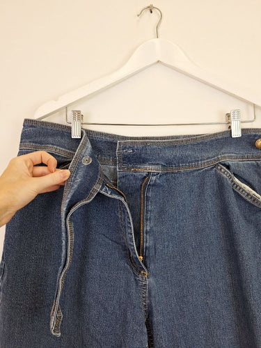 Second-Hand - Assorted Brands Mid Blue Button Waist Ankle Jeans Size 20 - SwapUp