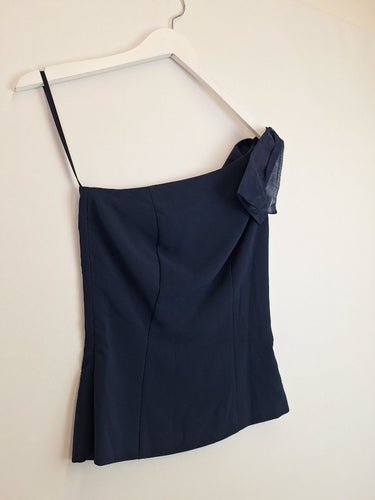 Second-Hand - Review Navy Ribbon One Shoulder Top Size 6 - SwapUp