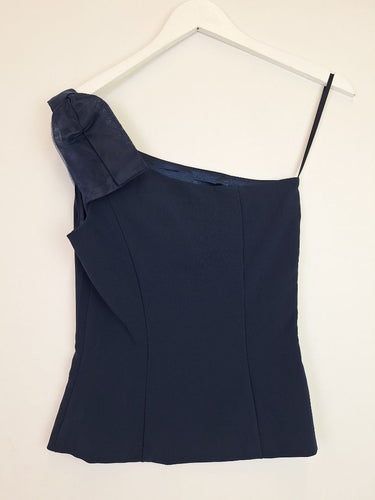 Second-Hand - Review Navy Ribbon One Shoulder Top Size 6 - SwapUp