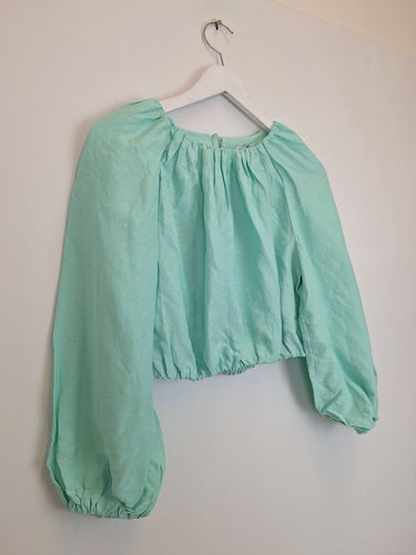 Second-Hand - Country Road Sea Foam Cropped Ruche Top Size 4 - SwapUp