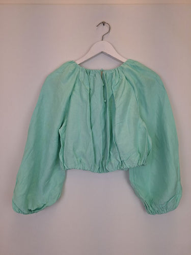 Second-Hand - Country Road Sea Foam Cropped Ruche Top Size 4 - SwapUp