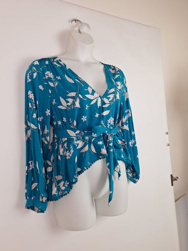 Second-Hand - Jaase Teal V Neck Blouse Size L - SwapUp