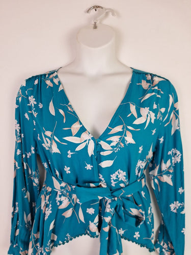 Second-Hand - Jaase Teal V Neck Blouse Size L - SwapUp