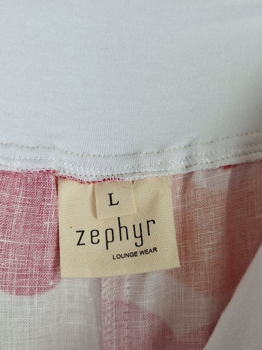 Second-Hand - Zephyr Playful Floral Wide Leg Linen Pants Size L - SwapUp