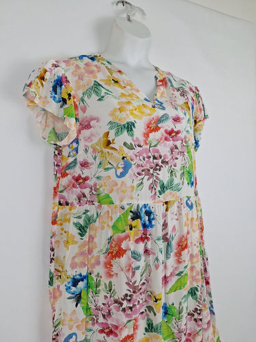 Second-Hand - Verge Watercolour Floral Midi Dress Size XL - SwapUp
