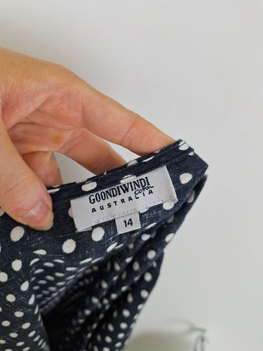 Second-Hand - Goondiwindi Navy Linen Polka Dress Size 14 - SwapUp
