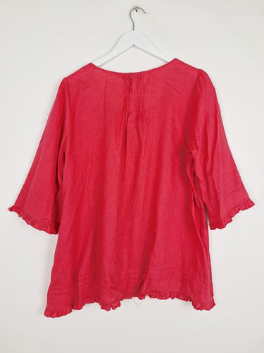 Second-Hand - Goondiwindi Flamingo Ruffle Top Size 12 - SwapUp