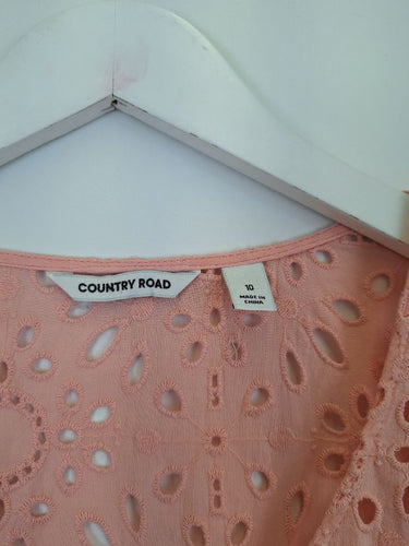 Second-Hand - Country Road Salmon Broderie Anglaise Top Size 10 - SwapUp