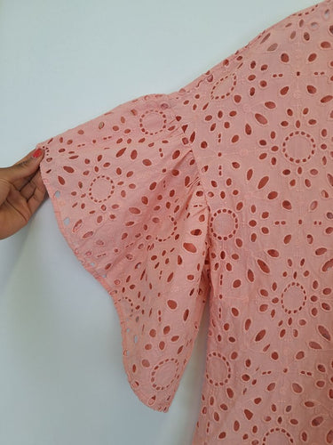 Second-Hand - Country Road Salmon Broderie Anglaise Top Size 10 - SwapUp
