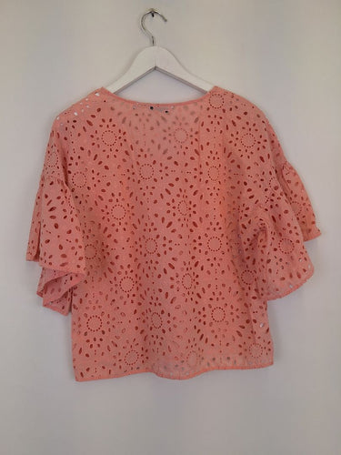Second-Hand - Country Road Salmon Broderie Anglaise Top Size 10 - SwapUp