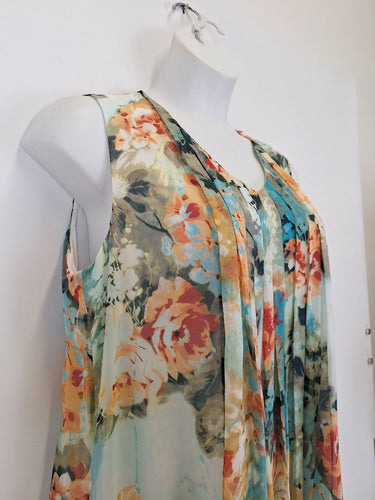Second-Hand - Blue Illusion Floaty Mottled Silk Midi Dress Size XL - SwapUp