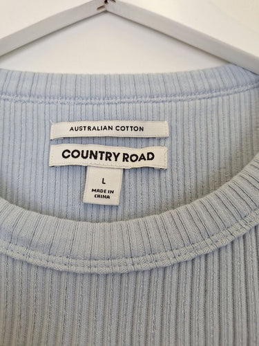 Second-Hand - Country Road Ribbed Soft Blue Half Sleeve Top Size L - SwapUp