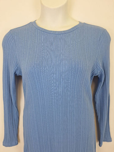 Second-Hand - Country Road Blue Ribbed Long Sleeve Midi Dress Size L - SwapUp