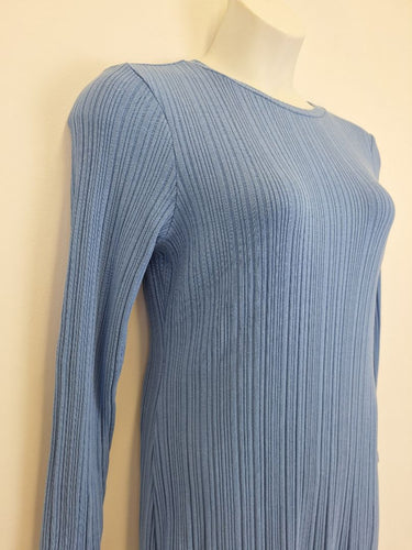 Second-Hand - Country Road Blue Ribbed Long Sleeve Midi Dress Size L - SwapUp