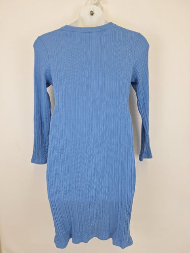 Second-Hand - Country Road Blue Ribbed Long Sleeve Midi Dress Size L - SwapUp