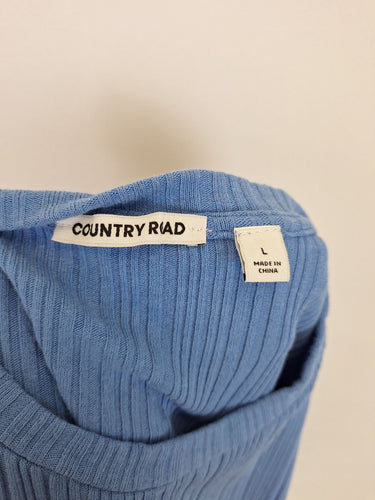 Second-Hand - Country Road Blue Ribbed Long Sleeve Midi Dress Size L - SwapUp