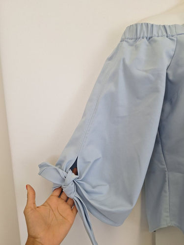 Second-Hand - Witchery Luxe Baby Blue Off The Shoulder Top Size 14 - SwapUp